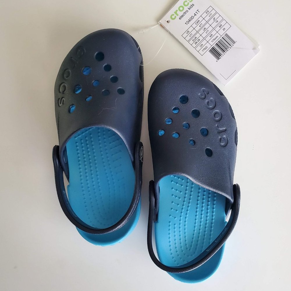 NWT Kids Crocs Electro Navy/Neon Blue Size 11